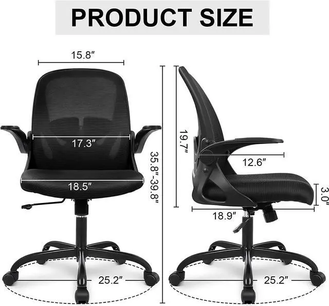 Alt view image 3 of 7 - Office Ergonomic Desk Chair with Adjustable Lumbar Support and Height, Swivel Breathable Mesh Computer Chair with Flip up Armrests for Conference Room (Black)