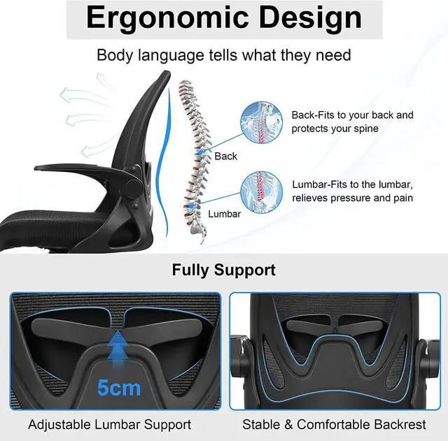 Alt view image 4 of 7 - Primy Drafting Chair Tall Office Chair with Flip-up Armrests Executive Ergonomic Computer Standing Desk Chair with Lumbar Support and Adjustable Footrest Ring (Black)