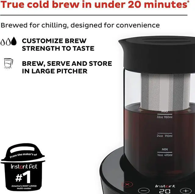 Alt view image 2 of 7 - Instant Cold Brew Electric Coffee Maker, From the Makers of Instant Pot, Customize Your Brew Strength, Easy-to-Use, Dishwasher Safe Glass Pitcher, Quickly Brew Up to 32 Ounces