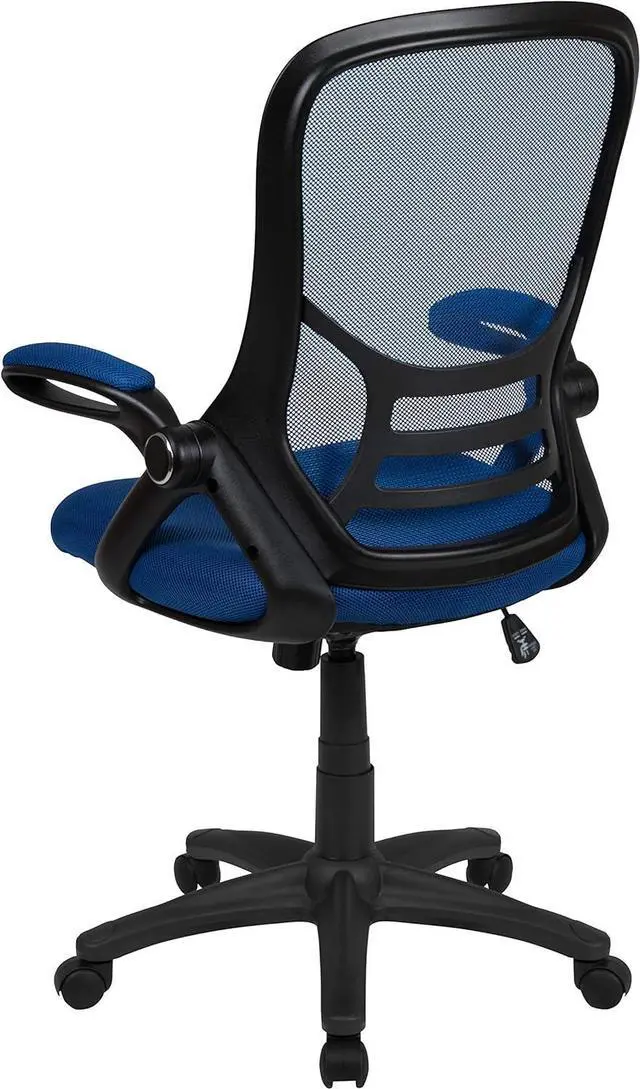 Alt view image 5 of 7 - Flash Furniture Porter High-Back Swivel Office Chair with Adjustable Lumbar Support and Seat Height, Ergonomic Mesh Desk Chair with Flip-Up Armrests, Blue/Black