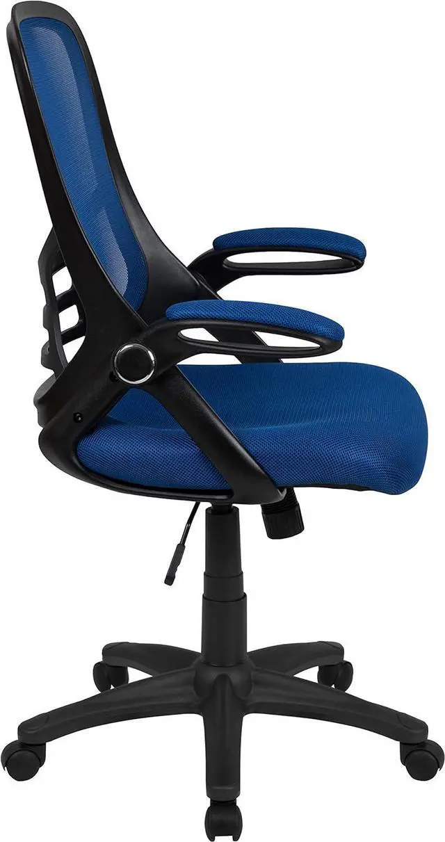 Alt view image 6 of 7 - Flash Furniture Porter High-Back Swivel Office Chair with Adjustable Lumbar Support and Seat Height, Ergonomic Mesh Desk Chair with Flip-Up Armrests, Blue/Black