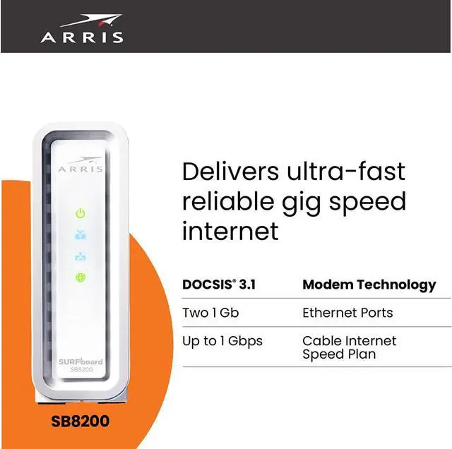 Alt view image 2 of 6 - ARRIS Surfboard | SB8200 DOCSIS 3.1 Modem (1 Gbps Max Speeds) & W121 AX6600 WiFi 6 Mesh Tri-Band Router System Bundle (Coverage up to 5,500 sqft) | 2 Year Warranty | Mesh with Your Cable Internet