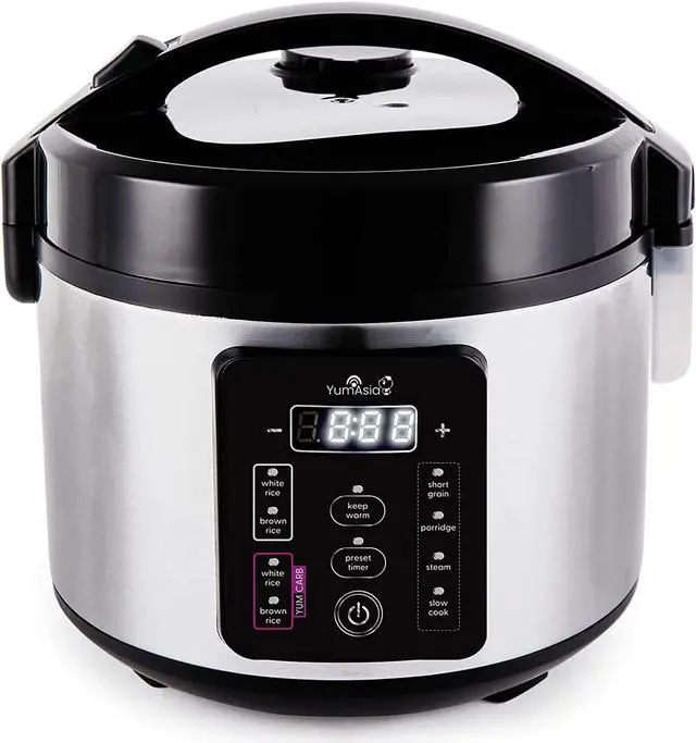 Main image of Yum Asia Kumo YumCarb Rice Cooker with Ceramic Bowl and Advanced Fuzzy Logic, (5.5 Cups, 1 Litre), 5 Rice Cooking Functions, 3 Multicooker Functions, 110V US Power (Light Stainless Steel)