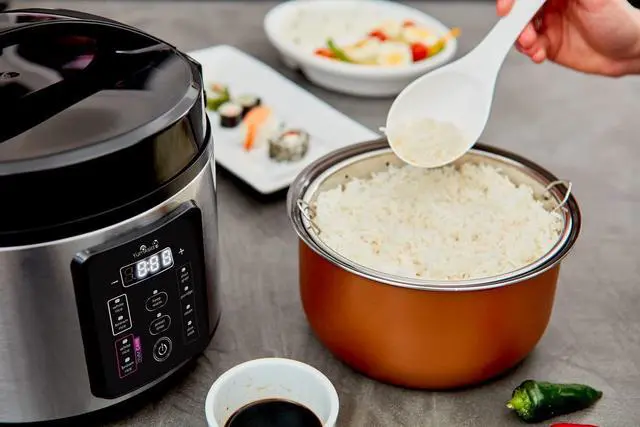 Alt view image 5 of 7 - Yum Asia Kumo YumCarb Rice Cooker with Ceramic Bowl and Advanced Fuzzy Logic, (5.5 Cups, 1 Litre), 5 Rice Cooking Functions, 3 Multicooker Functions, 110V US Power (Light Stainless Steel)