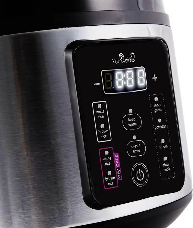 Alt view image 6 of 7 - Yum Asia Kumo YumCarb Rice Cooker with Ceramic Bowl and Advanced Fuzzy Logic, (5.5 Cups, 1 Litre), 5 Rice Cooking Functions, 3 Multicooker Functions, 110V US Power (Light Stainless Steel)