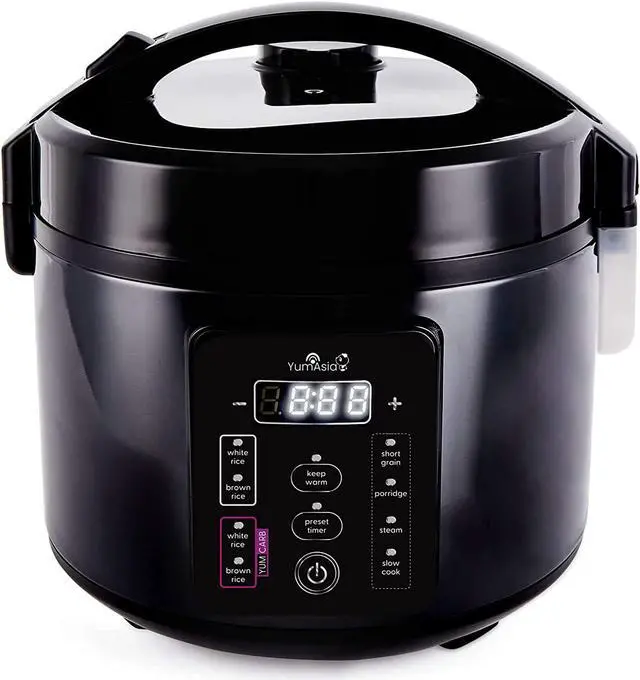 Main image of Yum Asia Kumo YumCarb Rice Cooker with Ceramic Bowl and Advanced Fuzzy Logic, (5.5 Cups, 1 Litre), 5 Rice Cooking Functions, 3 Multicooker Functions, 110V US Power (Dark Stainless Steel)