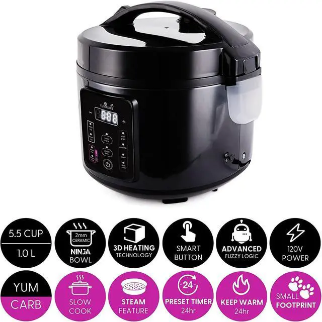 Alt view image 2 of 7 - Yum Asia Kumo YumCarb Rice Cooker with Ceramic Bowl and Advanced Fuzzy Logic, (5.5 Cups, 1 Litre), 5 Rice Cooking Functions, 3 Multicooker Functions, 110V US Power (Dark Stainless Steel)