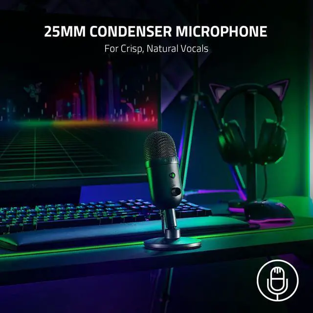 Alt view image 6 of 11 - Razer Seiren V2 X USB Condenser Microphone for Streaming and Gaming on PC: Super cardioid Pickup Pattern - Integrated Digital Limiter - Mic Monitoring and Gain Control - Built-in Shock Absorber