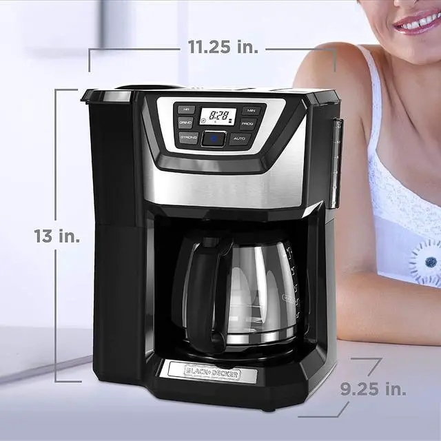 Alt view image 7 of 7 - BLACK+DECKER 12-Cup Mill and Brew Coffee Maker, Automatic Grind and Brew Drip Coffee Machine, Programmable, Sneak-A-Cup, Reusable Filter.