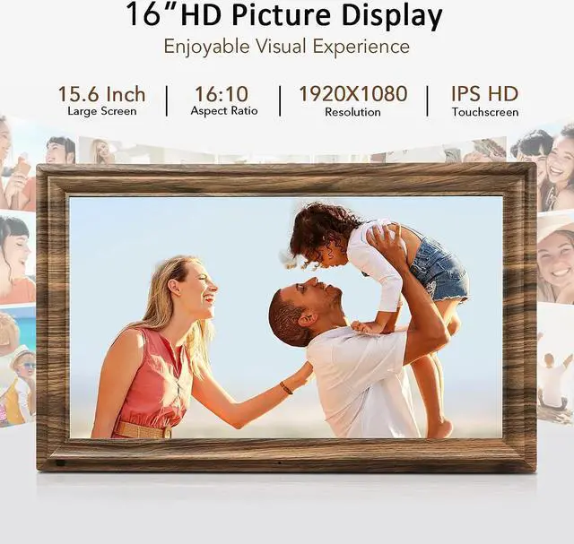 Alt view image 3 of 7 - 16 Inch Large Digital Picture Frame, Canupdog Digital Photo Frame with 32GB Storage Wall Mountable, Auto-Rotate, Motion Sensor Share Photo Video via App, Welcome to consult