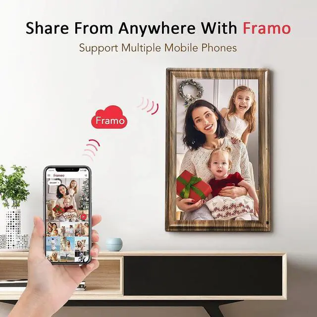 Alt view image 4 of 7 - 16 Inch Large Digital Picture Frame, Canupdog Digital Photo Frame with 32GB Storage Wall Mountable, Auto-Rotate, Motion Sensor Share Photo Video via App, Welcome to consult