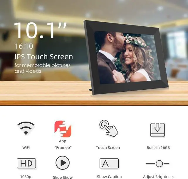 Alt view image 2 of 7 - Digital Photo Frame WiFi 10.1 Inch Frameo Smart Digital Picture Frame with HD IPS Touch Screen, 16GB Storage, Auto-Rotate, Send Photos or Videos via Free App from Anywhere, Black, Welcome to consult