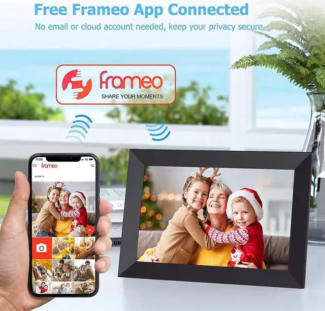 Alt view image 3 of 7 - Digital Photo Frame WiFi 10.1 Inch Frameo Smart Digital Picture Frame with HD IPS Touch Screen, 16GB Storage, Auto-Rotate, Send Photos or Videos via Free App from Anywhere, Black, Welcome to consult