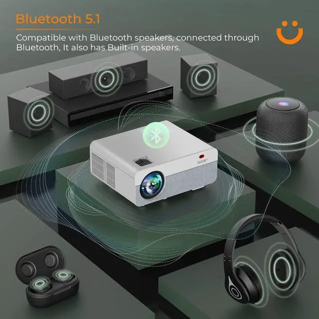 Alt view image 6 of 7 - YABER Pro Y9 5G WiFi Bluetooth Projector, 13000LM 420 ANSI Native 1080P Projector 4K Support, Outdoor Movie Projector with Screen, Max 500" 4P/4D Keystone 50% Zoom Full Sealed Optical 4K Projector