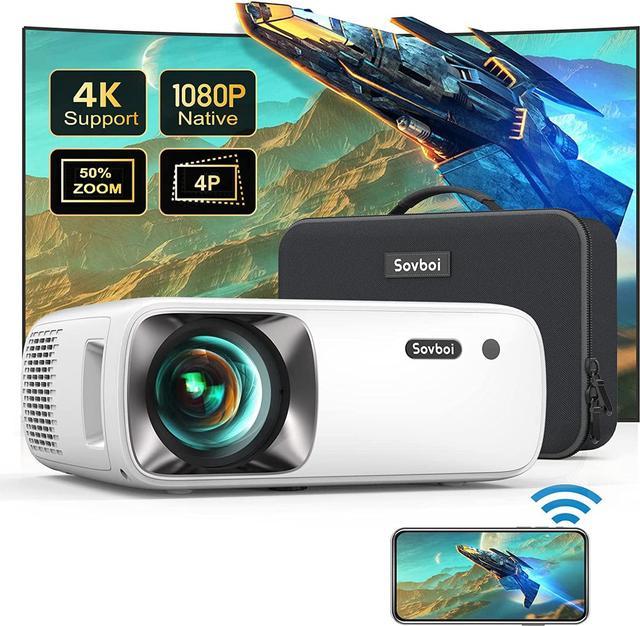 Projector 4K with WiFi and Bluetooth, SUREWHEEL Auto Focus 20000Lumens  800ANSI Outdoor Movie Projector, Native 1080P Portable Projector, 50% Zoom  Home