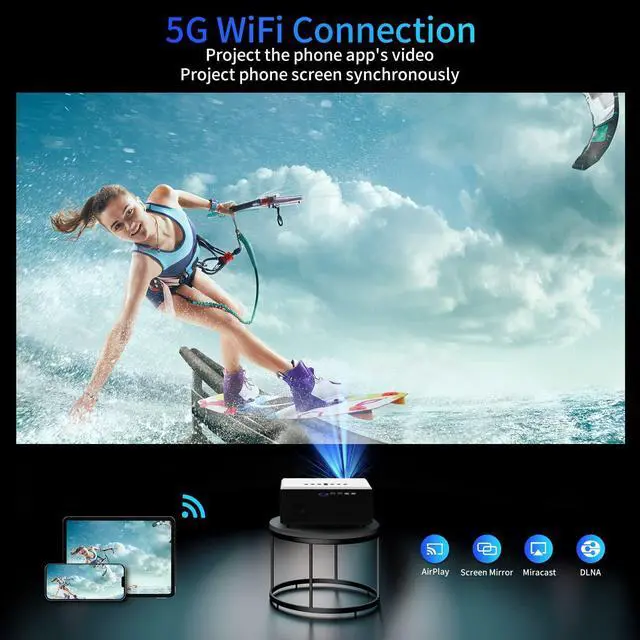 Alt view image 4 of 7 - 4K Projector with Wifi and Bluetooth,ABoolon 900 ANSI 1080P Projector,Outdoor Projector Support 500"Display,4P/4D Keystone Correction,50%Zoom,PPT,Dolby,Projector 4K Compatible TV Stick,iOS,Android,Win
