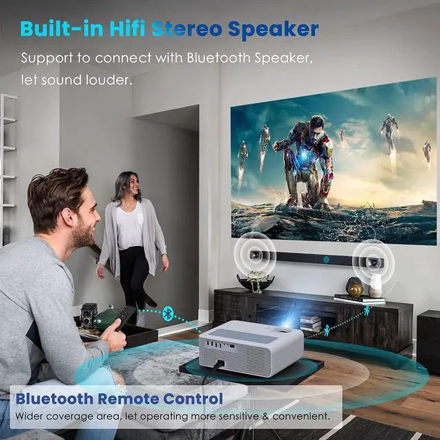 Alt view image 4 of 7 - 5G WiFi 1080P Projector 4K Supported - OSQ 800 ANSI HD Outdoor Movie with Bluetooth, 4P & ±50° Keystone, Zoom 50%, 300'' Home Cinema Video Support PPT, PS4, TV Stick, Laptop, Phone, white (O-410)