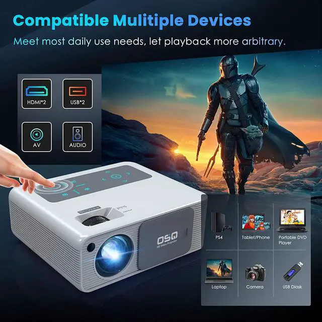 Alt view image 6 of 7 - 5G WiFi 1080P Projector 4K Supported - OSQ 800 ANSI HD Outdoor Movie with Bluetooth, 4P & ±50° Keystone, Zoom 50%, 300'' Home Cinema Video Support PPT, PS4, TV Stick, Laptop, Phone, white (O-410)