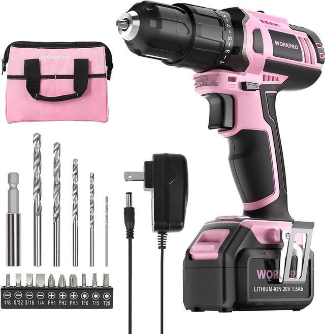 WORKPRO Pink Cordless 20V Lithium-ion Drill Driver Set, 1 Battery