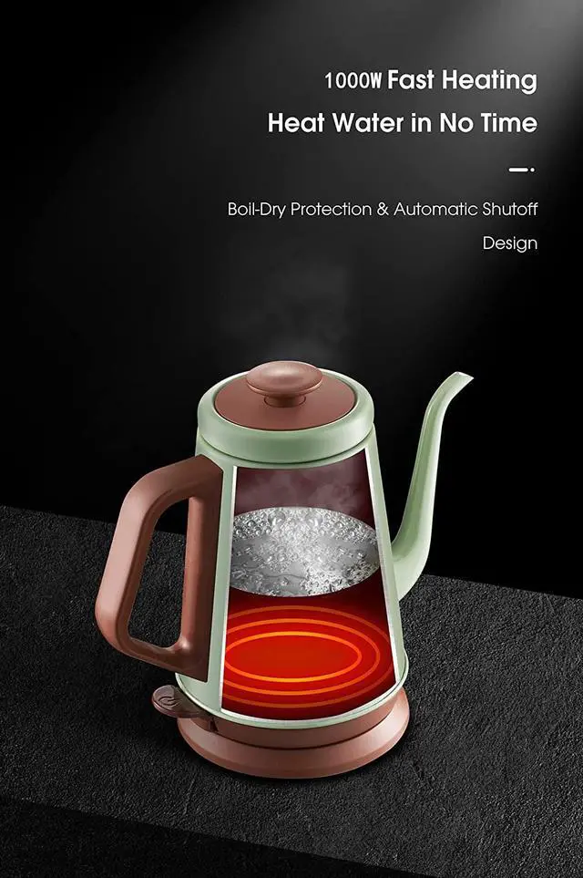 Alt view image 6 of 7 - DmofwHi Gooseneck Electric Kettle(1.0L), 100% Stainless Steel BPA Free Classic Pour Over Coffee Kettle | Tea Kettle - Green