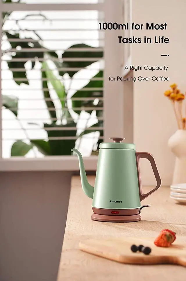 Alt view image 7 of 7 - DmofwHi Gooseneck Electric Kettle(1.0L), 100% Stainless Steel BPA Free Classic Pour Over Coffee Kettle | Tea Kettle - Green