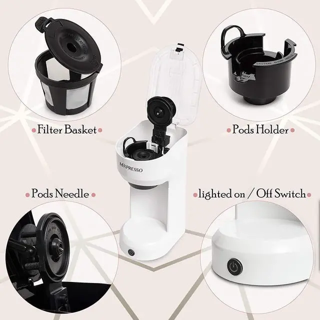 Alt view image 3 of 4 - Mixpresso 2 in 1 Brewer Single Serve Coffee Maker for K Capsule and Ground Coffee, Single Cup Coffee Machine, Compact Size Mini Coffee Maker Quick Brew Technology 14oz White One Cup Coffee Brewer