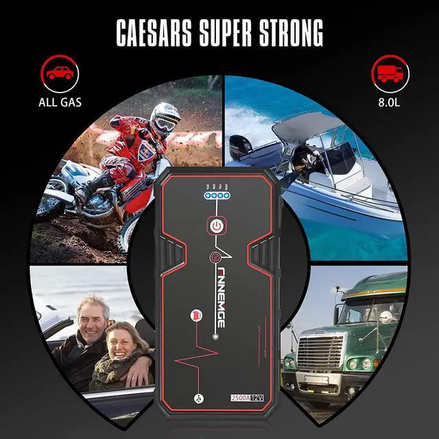 Alt view image 7 of 7 - Car Jump Starter, 2500A Peak 23800mAh 12V Car Battery Starter(Up to All Gas, 8.0L Diesel Engine), with USB Quick Charge 3.0,LED Light,12V DC Output.