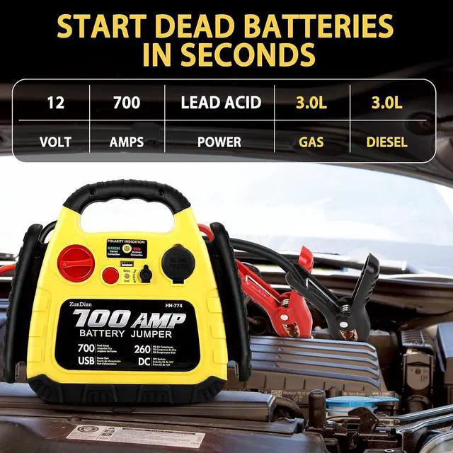 Alt view image 3 of 7 - Jump Starter with Air Compressor 260PSI, 1000A Portable Car Jump Starter, 4-in-1 Battery Booster Pack for Vehicles(3L Gas/Diesel), Safety Jumper Cable with USB/DC Port