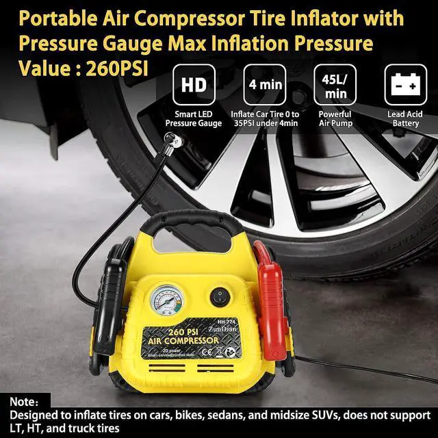 Alt view image 4 of 7 - Jump Starter with Air Compressor 260PSI, 1000A Portable Car Jump Starter, 4-in-1 Battery Booster Pack for Vehicles(3L Gas/Diesel), Safety Jumper Cable with USB/DC Port