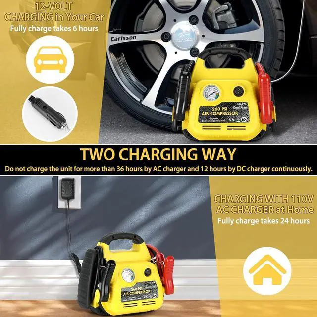 Alt view image 6 of 7 - Jump Starter with Air Compressor 260PSI, 1000A Portable Car Jump Starter, 4-in-1 Battery Booster Pack for Vehicles(3L Gas/Diesel), Safety Jumper Cable with USB/DC Port