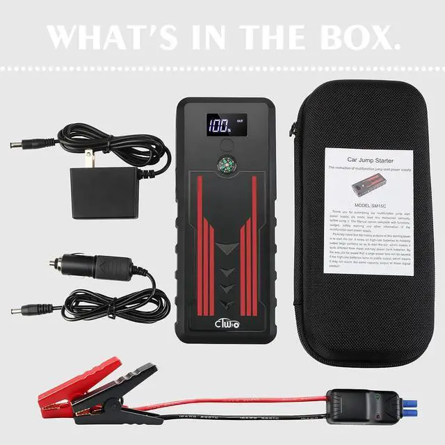 Alt view image 6 of 6 - Battery Jump Starter for Car, CTWJO 12V 1000A Portable Jump Starter Booster with USB-C Smart Port, Compass, LCD Screen, LED Light, Travel Case (Up to 7.2L Gasoline 5.5L Diesel Engines)