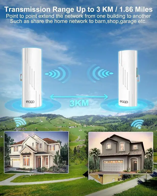 Alt view image 3 of 7 - Point to Point Wireless Bridge Outdoor, 5.8G 1000Mbps Long Range Gigabit Network WiFi Bridges AP CPE Kit with 16dBi High-Gain Antenna for Starlink Satellite Internet Extension 2-Pack