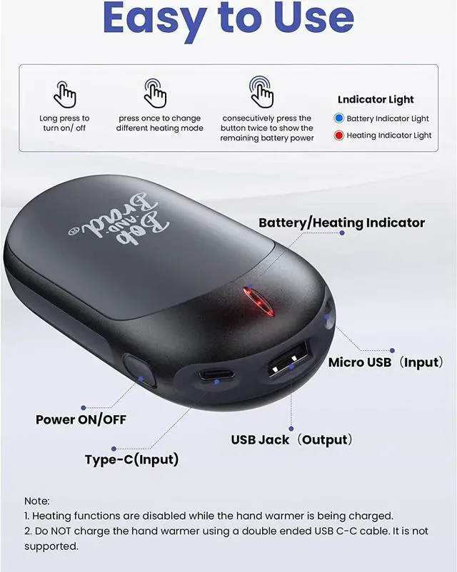 Alt view image 6 of 7 - BOB AND BRAD Rechargeable Hand Warmer, 10000mAh Pocket Power Bank (Brand New)
