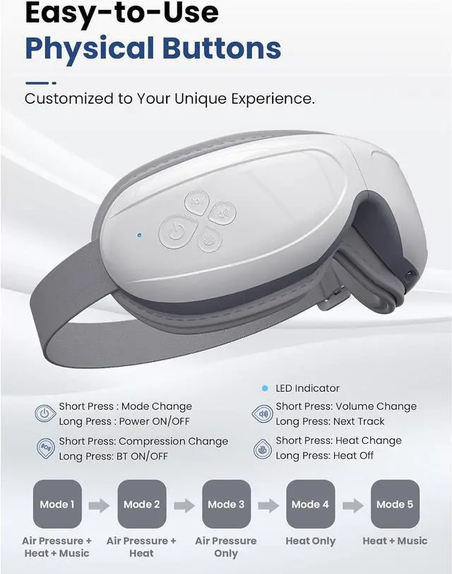 Alt view image 6 of 7 - BOB AND BRAD Smart Eye Massager,Reducing Dry Eyes, Puffy Eyes and Eyestrain - Heated Eye Massager Mask Massage Eyes and Temples for Relaxation - Ideal Gift for Women and Men