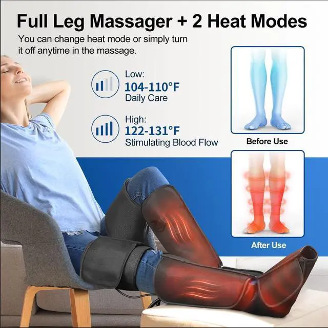 Alt view image 4 of 7 - BOB AND BRAD Foot & Leg Massager with Heat for Circulation Calf, Thigh Relaxation - Bob and Brad Air Compression Massage Boot for Vericose Veins, Muscle Fatigue, Cramps, Swelling.Gifts for Mom, Dad