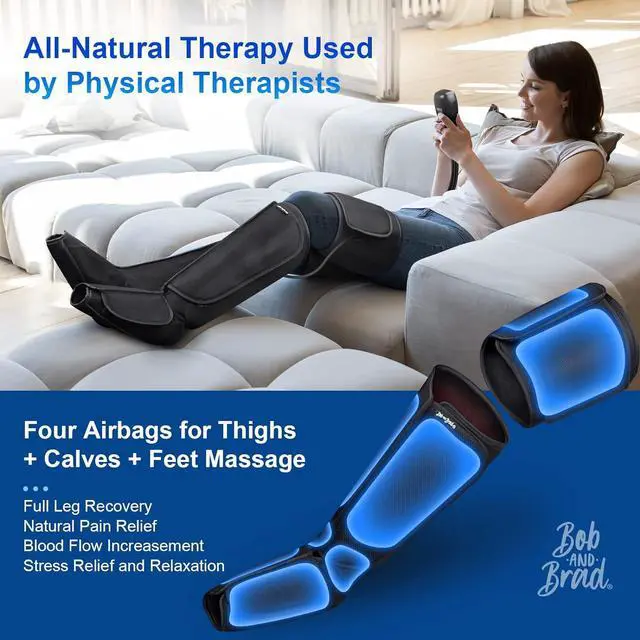 Alt view image 2 of 7 - BOB AND BRAD Foot & Leg Massager with Heat for Circulation Calf, Thigh Relaxation - Bob and Brad Air Compression Massage Boot for Vericose Veins, Muscle Fatigue, Cramps, Swelling.Gifts for Mom, Dad