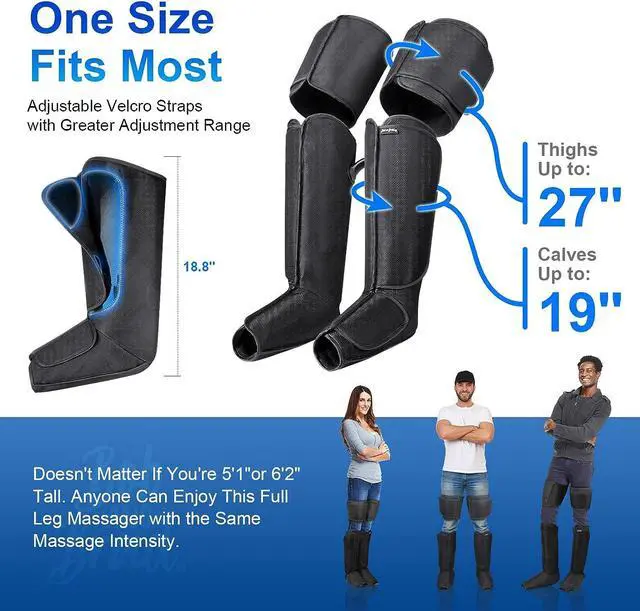 Alt view image 3 of 7 - BOB AND BRAD Foot & Leg Massager with Heat for Circulation Calf, Thigh Relaxation - Bob and Brad Air Compression Massage Boot for Vericose Veins, Muscle Fatigue, Cramps, Swelling.Gifts for Mom, Dad