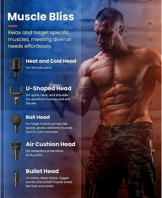 Alt view image 6 of 7 - BOB AND BRAD C2 Massage Gun, Deep Tissue Percussion Massager Gun, Muscle Massager with 5 Speeds and 5 Heads, Electric Back Massagers for Professional Athletes Home Gym