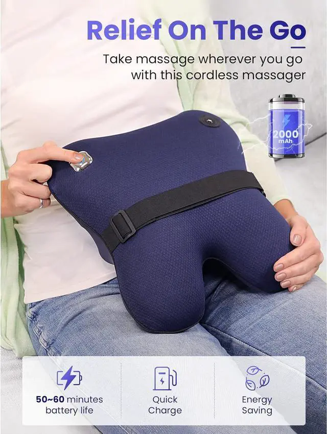 Alt view image 6 of 7 - BOB AND BRAD Back Massager with Heat, Cordless Shiatsu Massagers for Neck and Back, Neck and Shoulder Massager, 3D Kneading Massage Pillow for Muscle Pain Relief, Relaxation Gifts for Women Men