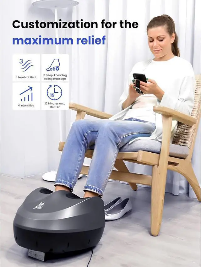 Alt view image 7 of 7 - BOB AND BRAD Foot Massager Machine with Heat and Remote,Electric Shiatsu Deep Kneading Foot Massager with 4 Level, Relieve for Plantar Fasciitis and Neuropathy Pain