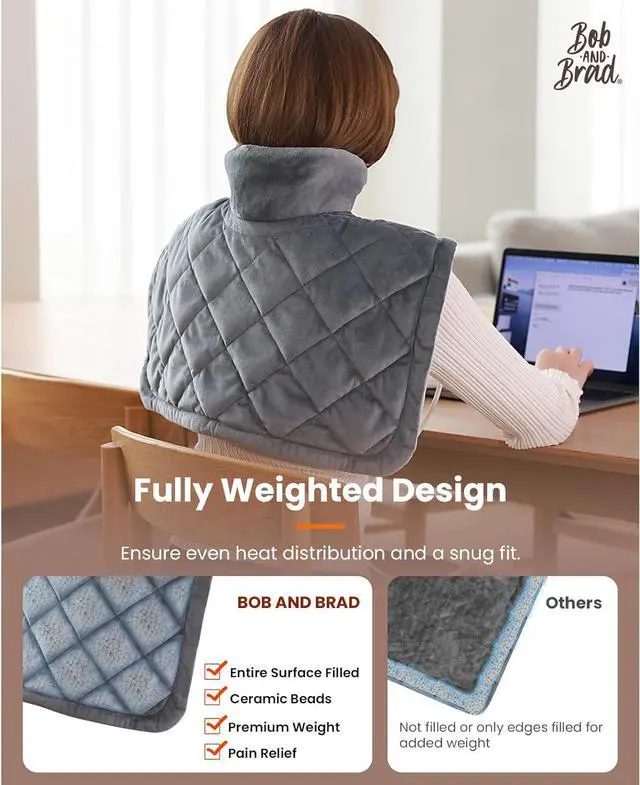 Alt view image 3 of 7 - BOB AND BRAD Weighted Heating Pad with Far Infrared Therapy for Neck and Shoulders, Deeper Muscle Relief, Electric Heated Neck Shoulder Wrap, FSA HSA Eligible, 20"x22", Gifts for Women Men Mom Dad