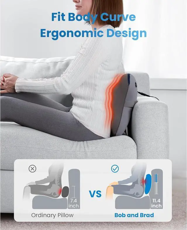 Alt view image 3 of 7 - BOB AND BRAD Back Massager with Heat & Remote, EZBack Plus Neck Massager for Pain Relief Deep Tissue,Electric Shiatsu 3D Kneading Massage Pillow with 3 Level for Neck, Back,Shoulders, Legs,Ideal Gifts