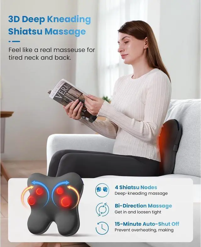 Alt view image 5 of 7 - BOB AND BRAD Back Massager with Heat & Remote, EZBack Plus Neck Massager for Pain Relief Deep Tissue,Electric Shiatsu 3D Kneading Massage Pillow with 3 Level for Neck, Back,Shoulders, Legs,Ideal Gifts