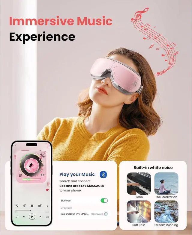 Alt view image 5 of 7 - BOB AND BRAD Eye Massager EyeOasis 2 - Heated Eye Massager for Migraines ,with Compression and Music, Smart Eye Mask Massager Eyes Relaxation Improve Sleep, FSA/HSA Eligible,Gifts for Women and Men