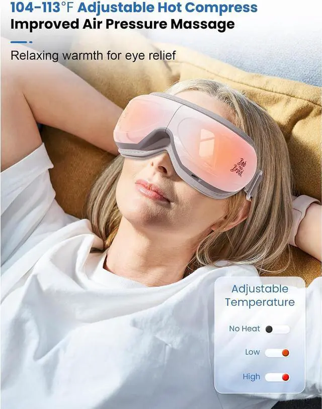 Alt view image 4 of 7 - BOB AND BRAD Eye Massager,EyeOasis 2 Plus - Eye Massager for Migraines with Remote&Heat& Compression&Music,FSA/HSA Eligible, Heated Eye Massage Mask for Dry Eyes Relief Improve Sleep, Ideal Gifts