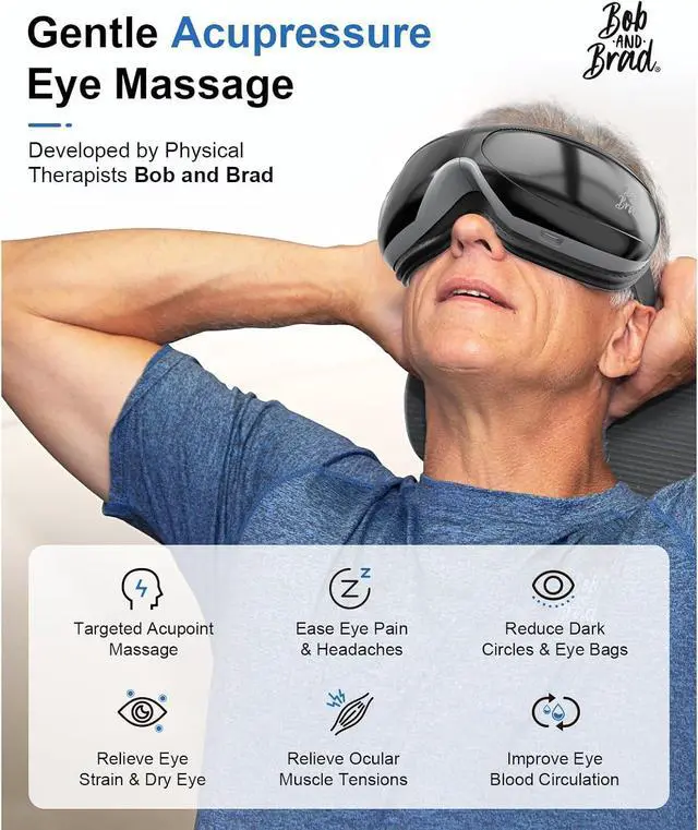 Alt view image 2 of 7 - BOB AND BRAD Eye Massager with Remote, EyeOasis 2 Plus for Migraines, Heat, Compression, Music, Heated Eye Massage Mask for Dry Eyes Relief, Improve Sleep,FSA/HSA Eligible, Women Ideal Gifts