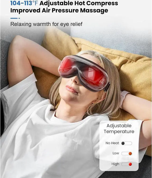 Alt view image 4 of 7 - BOB AND BRAD Eye Massager with Remote, EyeOasis 2 Plus for Migraines, Heat, Compression, Music, Heated Eye Massage Mask for Dry Eyes Relief, Improve Sleep,FSA/HSA Eligible, Women Ideal Gifts
