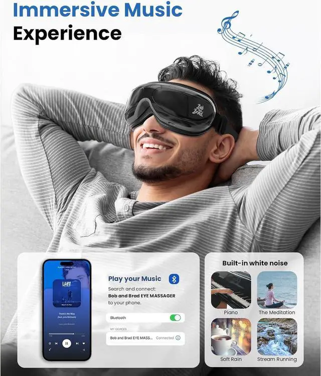 Alt view image 6 of 7 - BOB AND BRAD Eye Massager with Remote, EyeOasis 2 Plus for Migraines, Heat, Compression, Music, Heated Eye Massage Mask for Dry Eyes Relief, Improve Sleep,FSA/HSA Eligible, Women Ideal Gifts