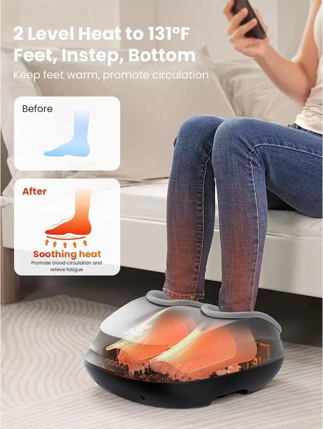 Alt view image 2 of 7 - BOB AND BRAD Lite Foot Massager with Heat and Remote,Shiatsu Deep Kneading,Deep Tissue Electric Feet Massager Machine for Plantar Fasciitis, Christmas Gifts for Women and Men, FSA HSA Eligible