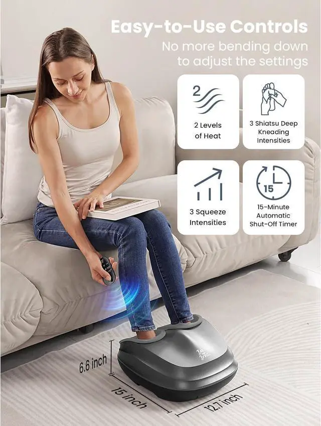 Alt view image 3 of 7 - BOB AND BRAD Lite Foot Massager with Heat and Remote,Shiatsu Deep Kneading,Deep Tissue Electric Feet Massager Machine for Plantar Fasciitis, Christmas Gifts for Women and Men, FSA HSA Eligible